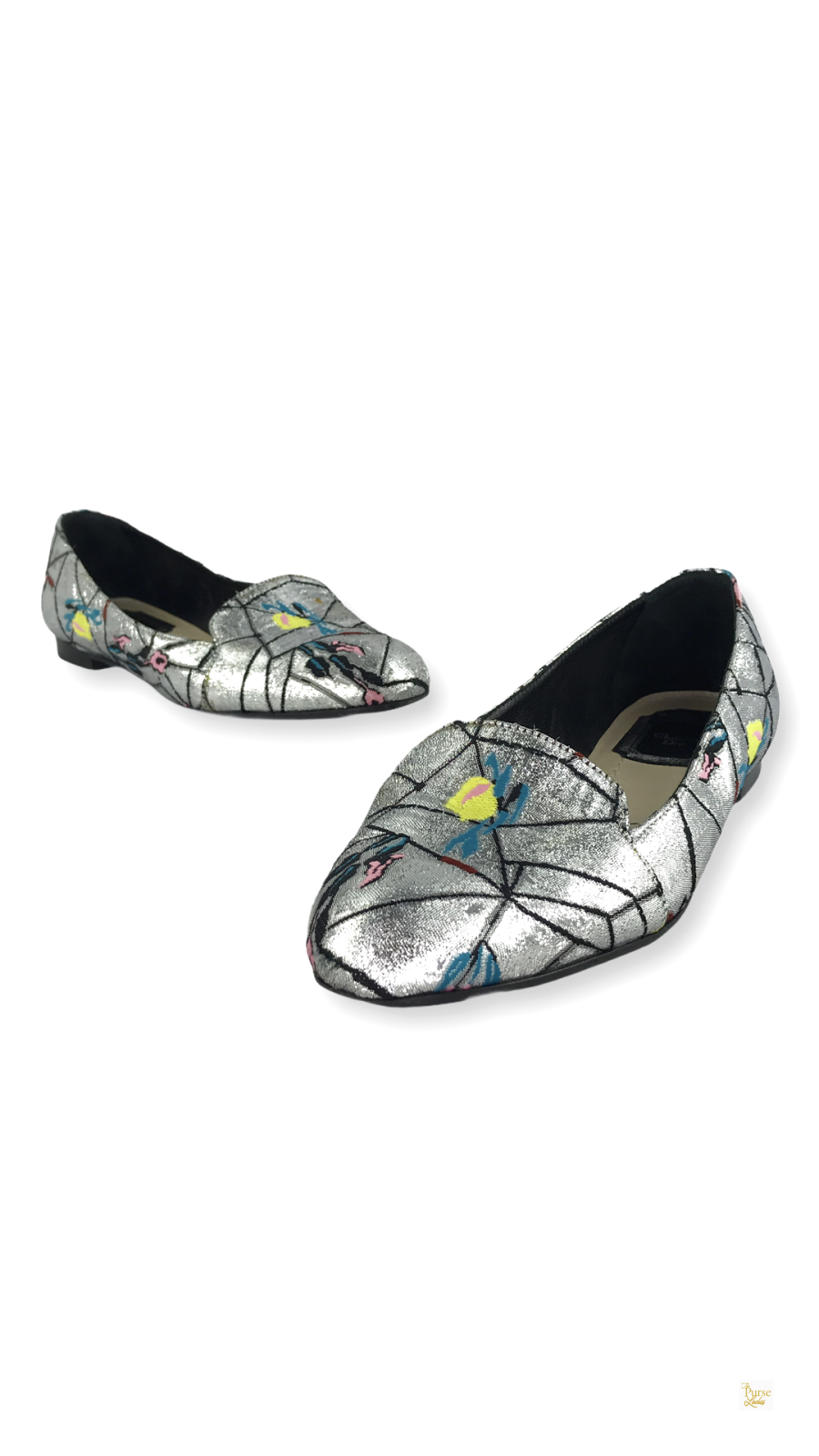 CHRISTIAN DIOR Silver Metallic Floral Brocade Loafers