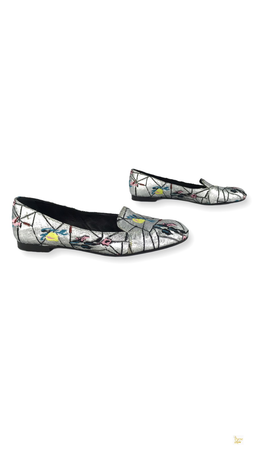 CHRISTIAN DIOR Silver Metallic Floral Brocade Loafers