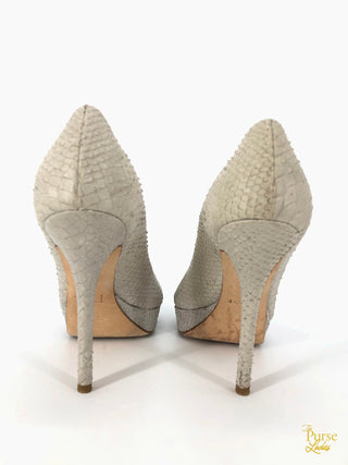 CHRISTIAN DIOR Gray Embossed Snakeskin & Suede Peep Toe Pumps SZ 37