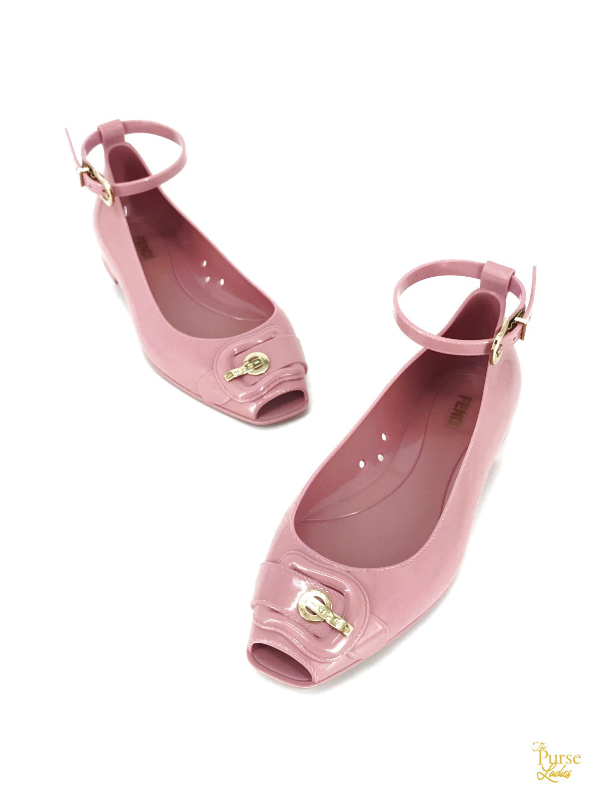 FENDI Pink Rubber Jelly B Buckle Ankle Strap Flats SZ 35 - The