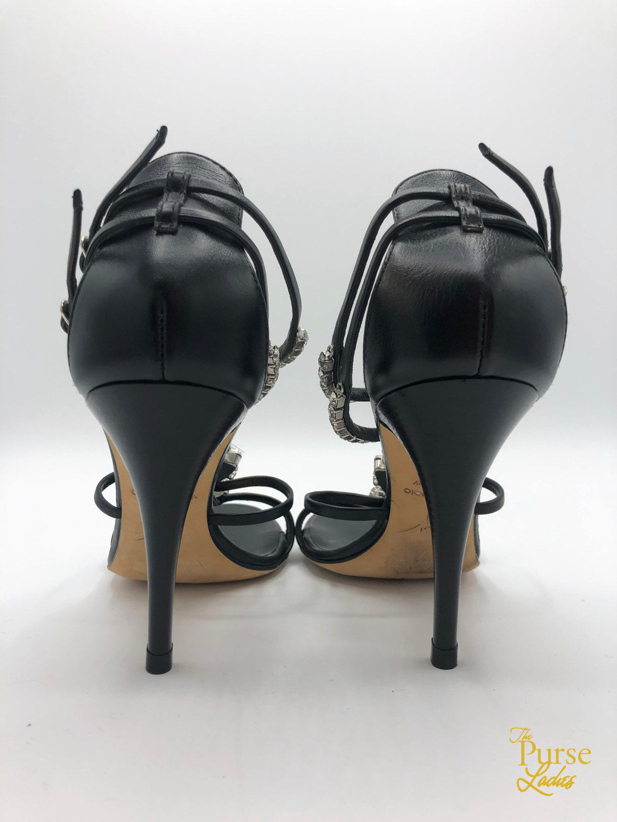 GIUSEPPE ZANOTTI Black Leather Crystal Sandals SZ 36