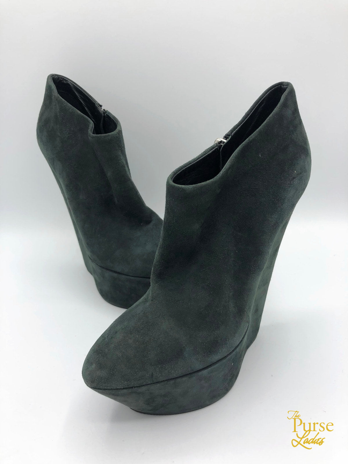 Giuseppe Gray Suede Sculpted Wedge Bootie Sz 39