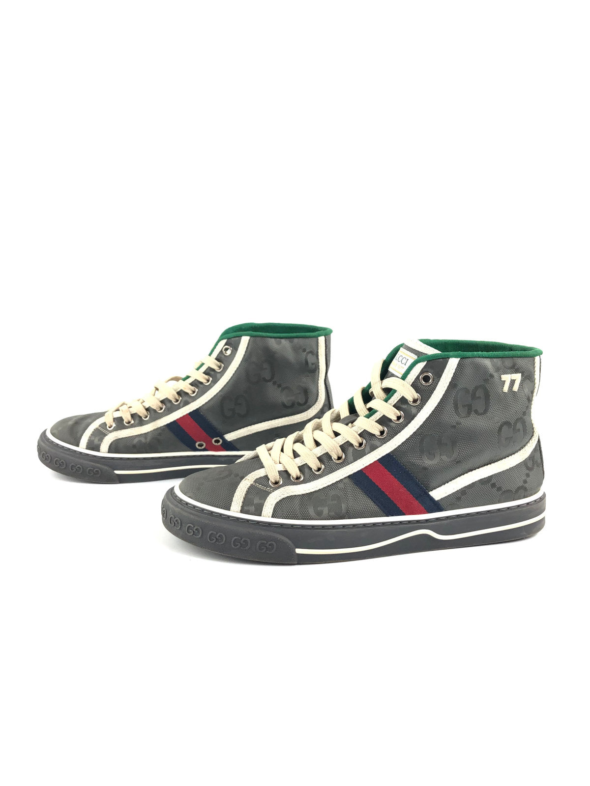 Men's Gucci Tennis 1977 high top sneaker in beige and ebony GG canvas
