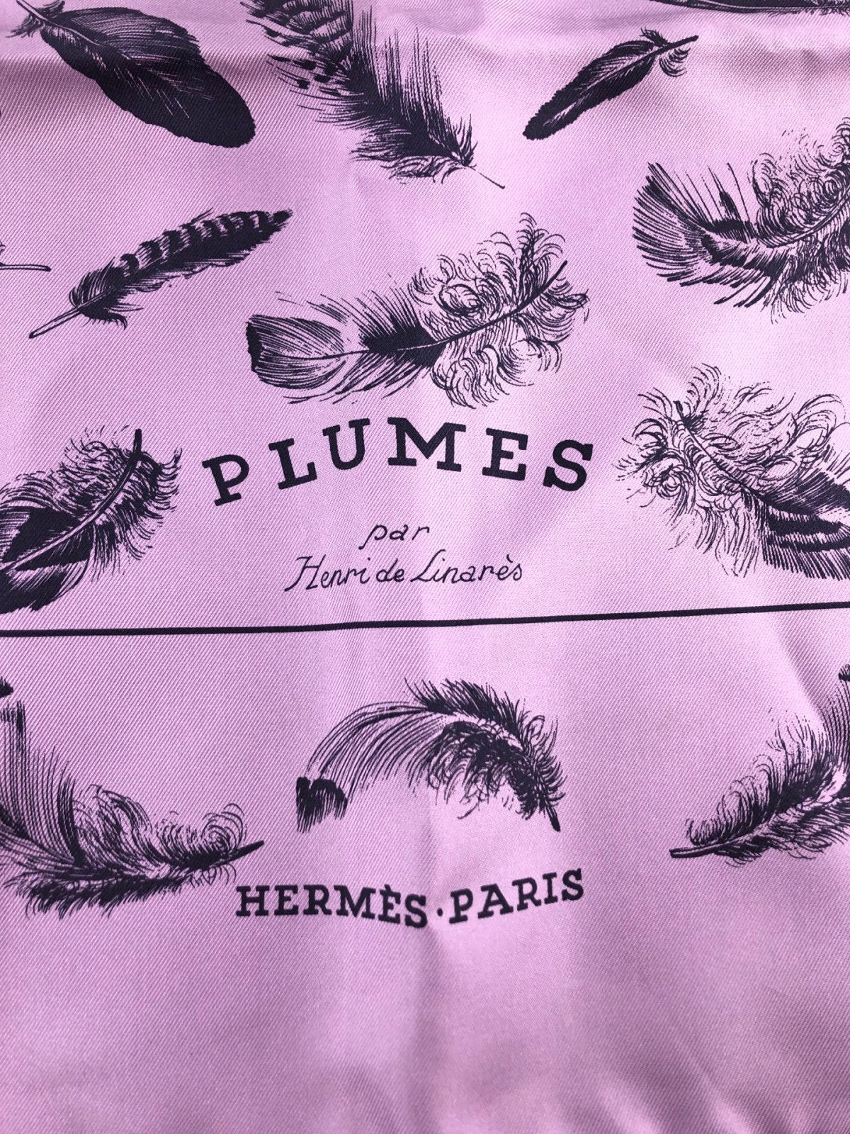 HERMES Purple Plumes Silk Scarf