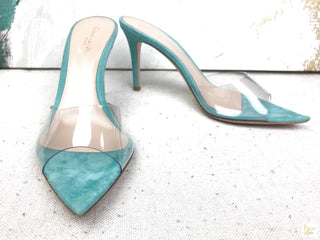 Gianvito Rossi Blue Suede Transparent Heels