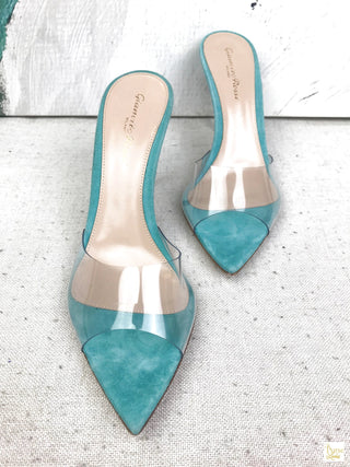 Gianvito Rossi Blue Suede Transparent Heels