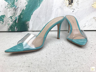 Gianvito Rossi Blue Suede Transparent Heels