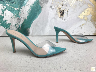 Gianvito Rossi Blue Suede Transparent Heels