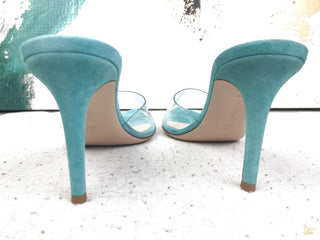 Gianvito Rossi Blue Suede Transparent Heels