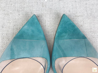 Gianvito Rossi Blue Suede Transparent Heels