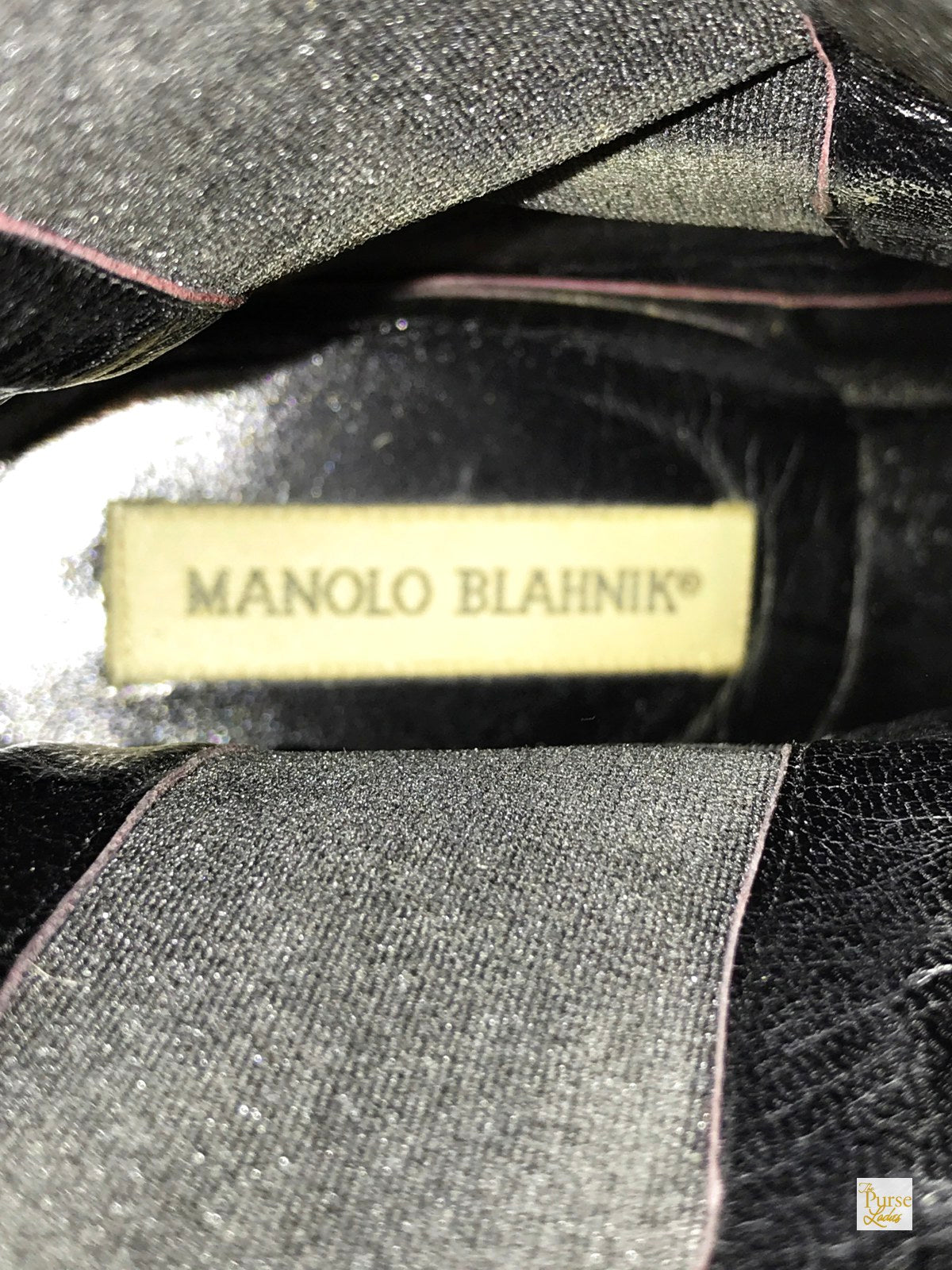 MANOLO BLAHNIK Black Snakeskin Ankle Boots