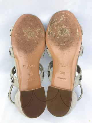 PRADA Beige Suede Rivet Stud Caged Sandals