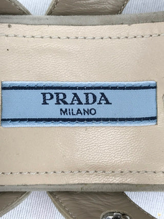 PRADA Beige Suede Rivet Stud Caged Sandals