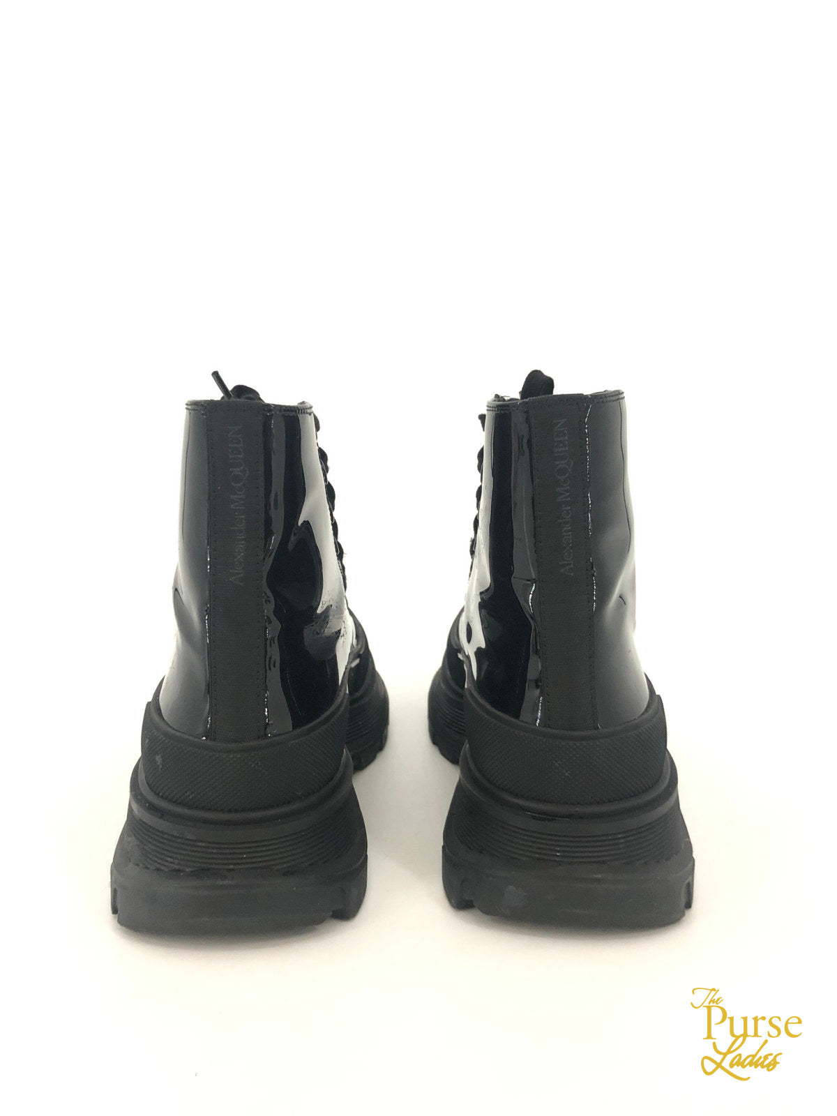 ALEXANDER MCQUEEN Black Patent Leather Wander Men&#39;s Combat Boots SZ 42