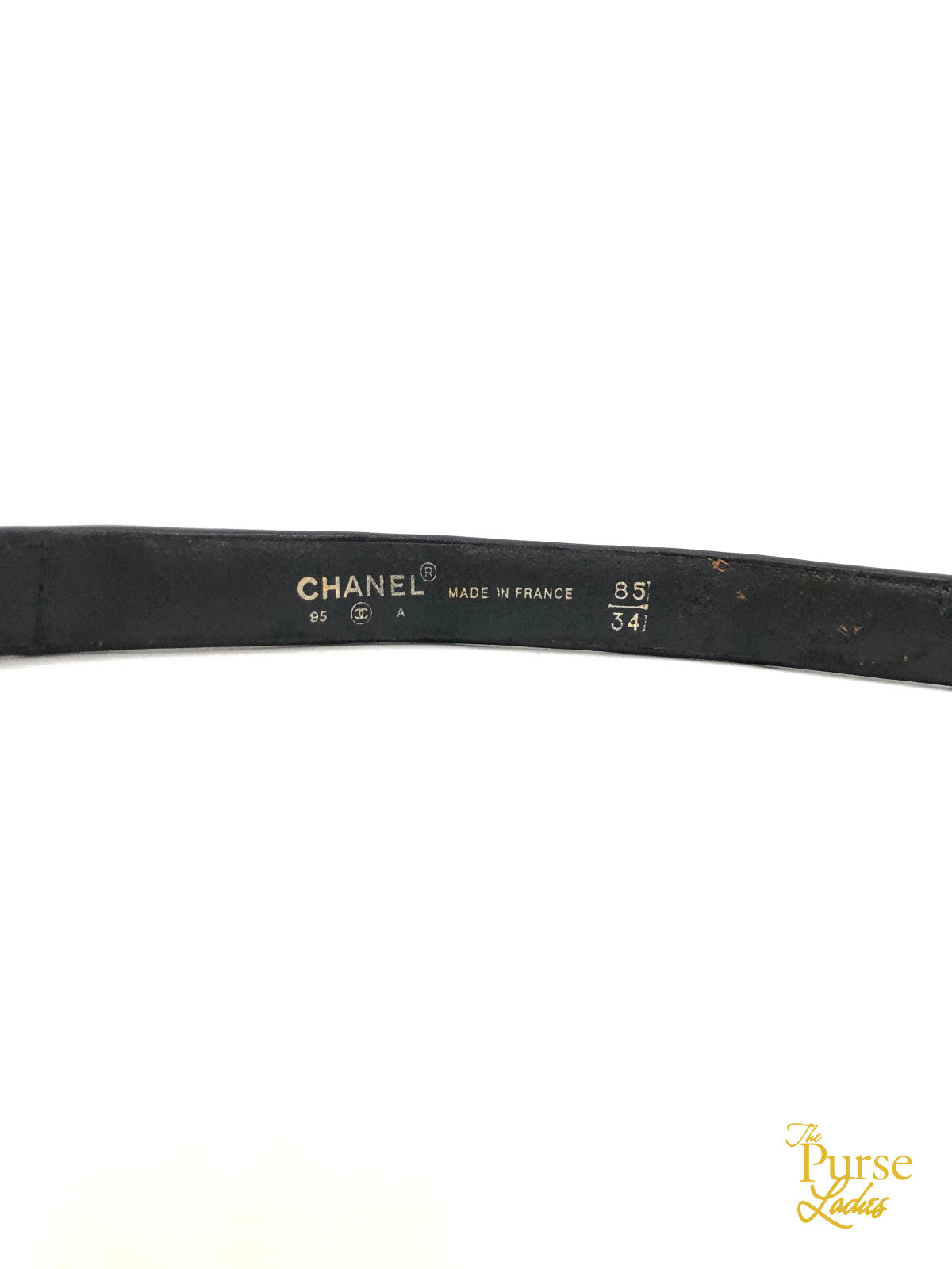 CHANEL Black Leather Vintage Icon 1995 Buckle Waist Belt Sz 85/34