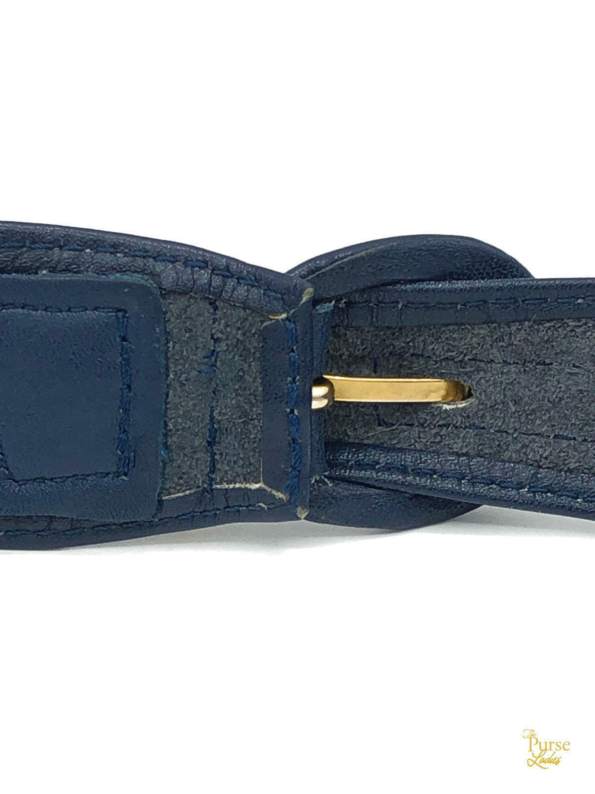 CHRISTIAN DIOR Blue Leather Vintage Waist Belt SZ Small