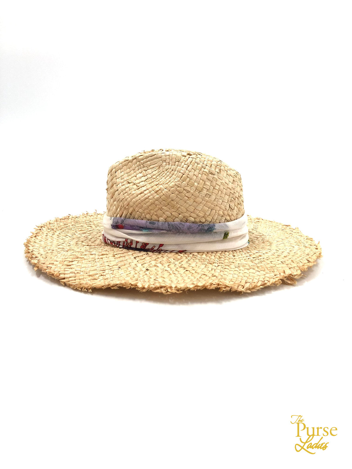 EMILLIO PUCCI Beige Straw Hat w/ Floral Print Band/Scarf