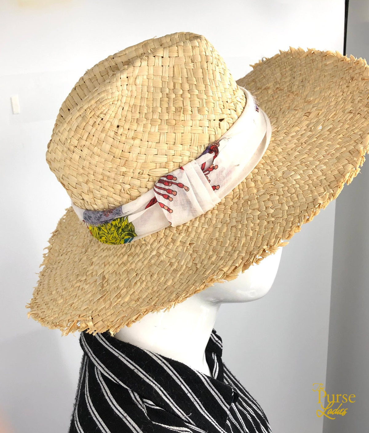 EMILLIO PUCCI Beige Straw Hat w/ Floral Print Band/Scarf
