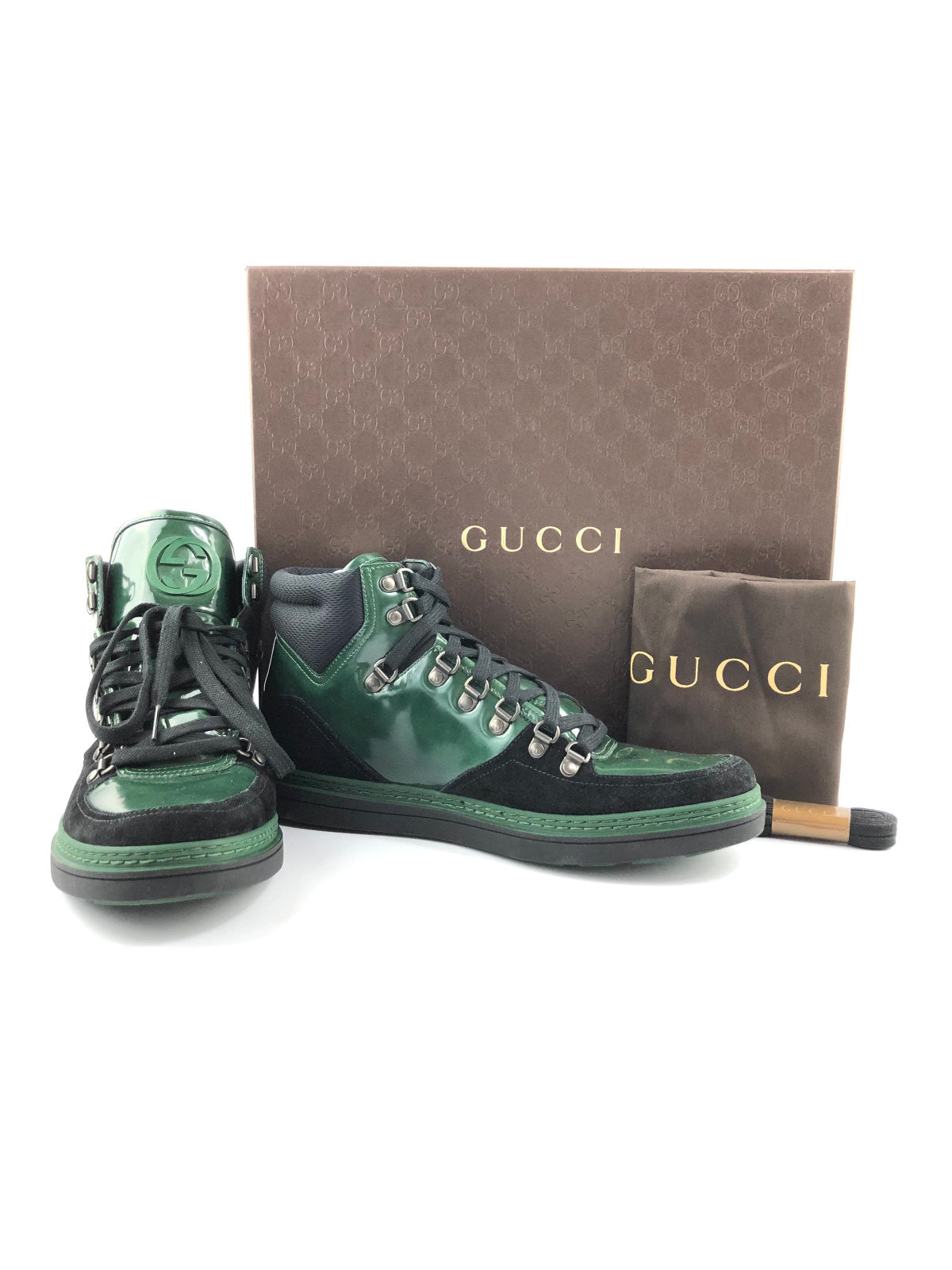 GUCCI Dark Green Suede Contrast Combo MENS High Top Sneakers Size 8 - The  Purse Ladies