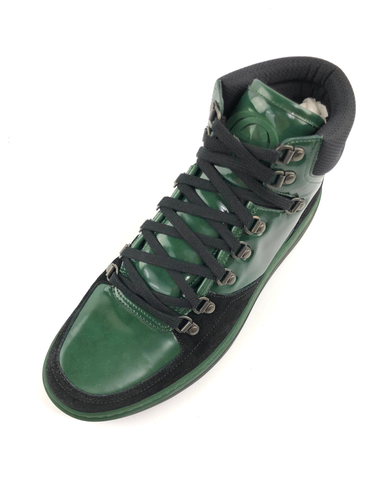 GUCCI Dark Green Suede Contrast Combo MENS High Top Sneakers Size 8 The Ladies