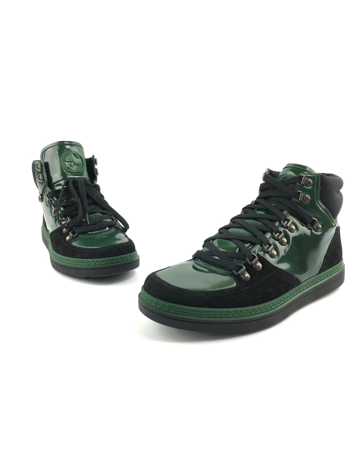 GUCCI Dark Green Suede Contrast Combo MENS High Top Sneakers Size 8
