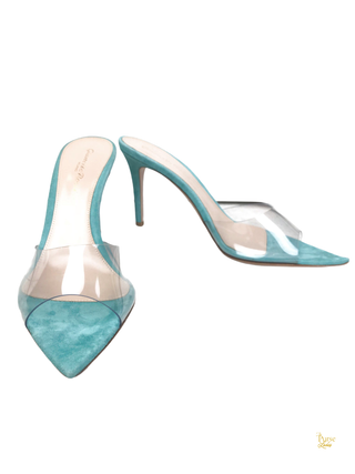 Gianvito Rossi Blue Suede Transparent Heels