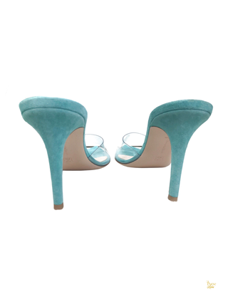 Gianvito Rossi Blue Suede Transparent Heels