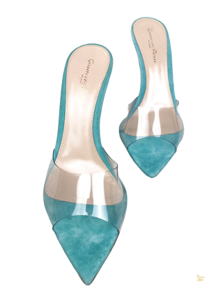 Gianvito Rossi Blue Suede Transparent Heels