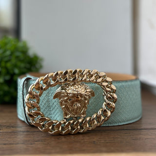 VERSACE Light Blue Python Wide Waist Belt