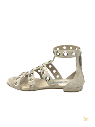 PRADA Beige Suede Rivet Stud Caged Sandals