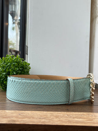 VERSACE Light Blue Python Wide Waist Belt