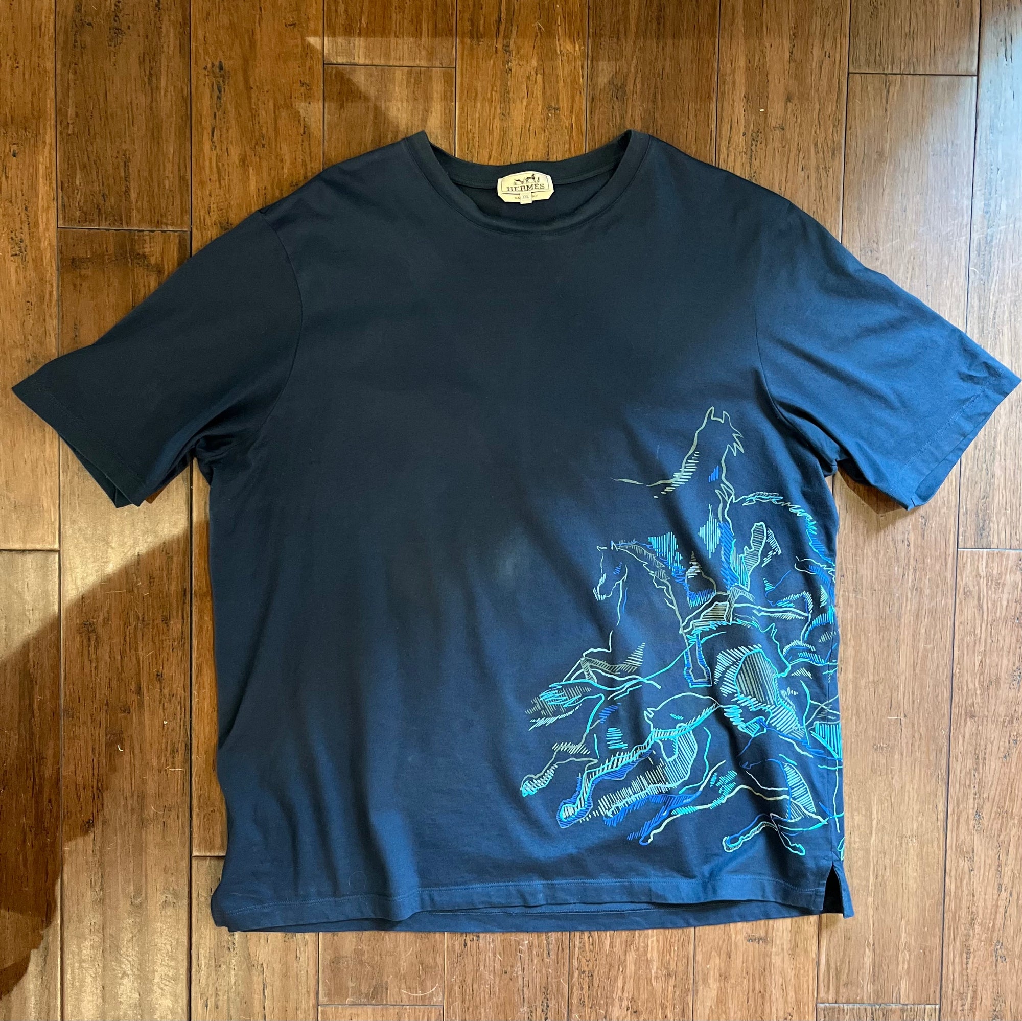 HERMES Navy Blue Cavalcade Men’s T-shirt SzXXL