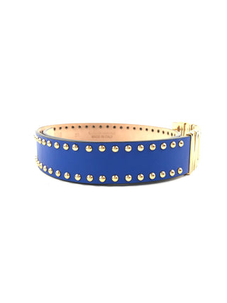 MOSCHINO Blue Leather Studded Logo Belt