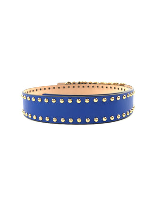 MOSCHINO Blue Leather Studded Logo Belt