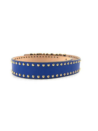 MOSCHINO Blue Leather Studded Logo Belt