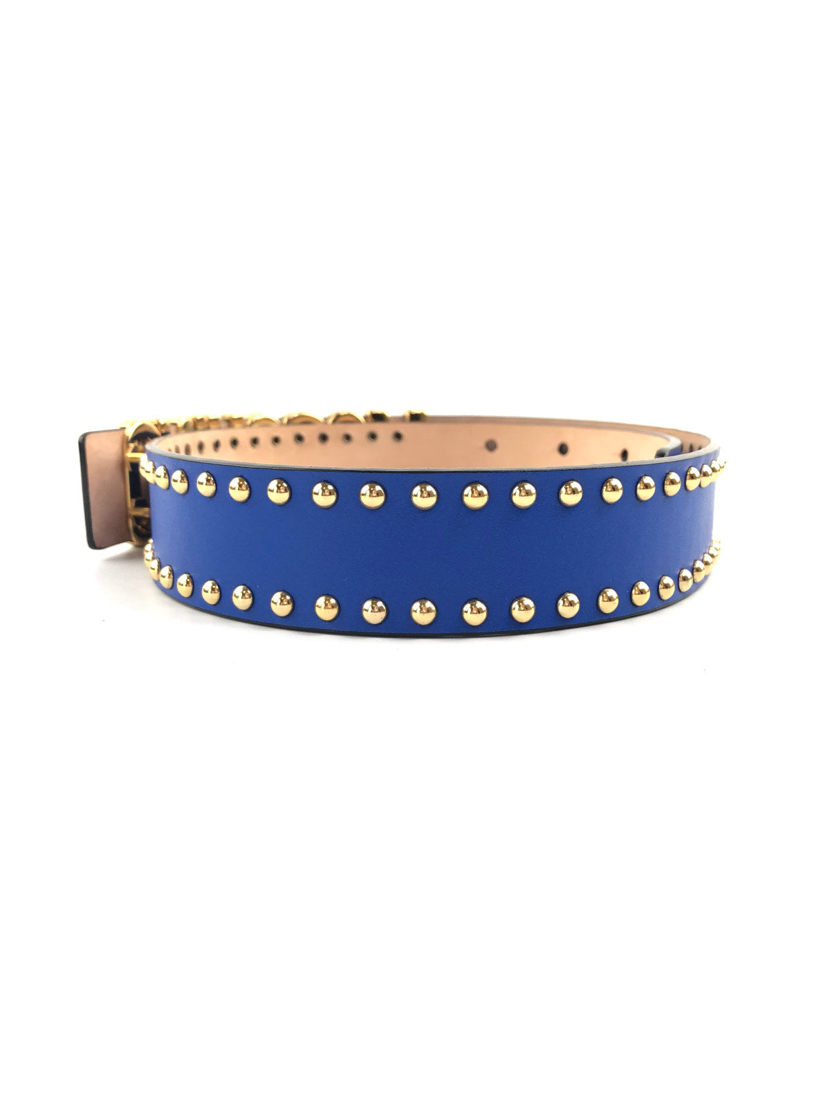 MOSCHINO Blue Leather Studded Logo Belt
