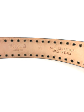 MOSCHINO Blue Leather Studded Logo Belt