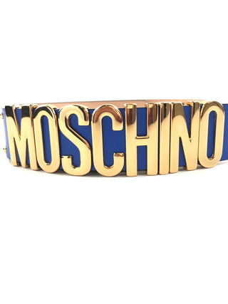 MOSCHINO Blue Leather Studded Logo Belt