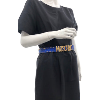 MOSCHINO Blue Leather Studded Logo Belt