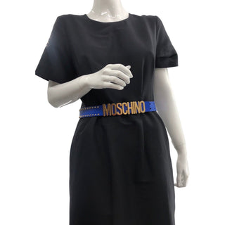 MOSCHINO Blue Leather Studded Logo Belt