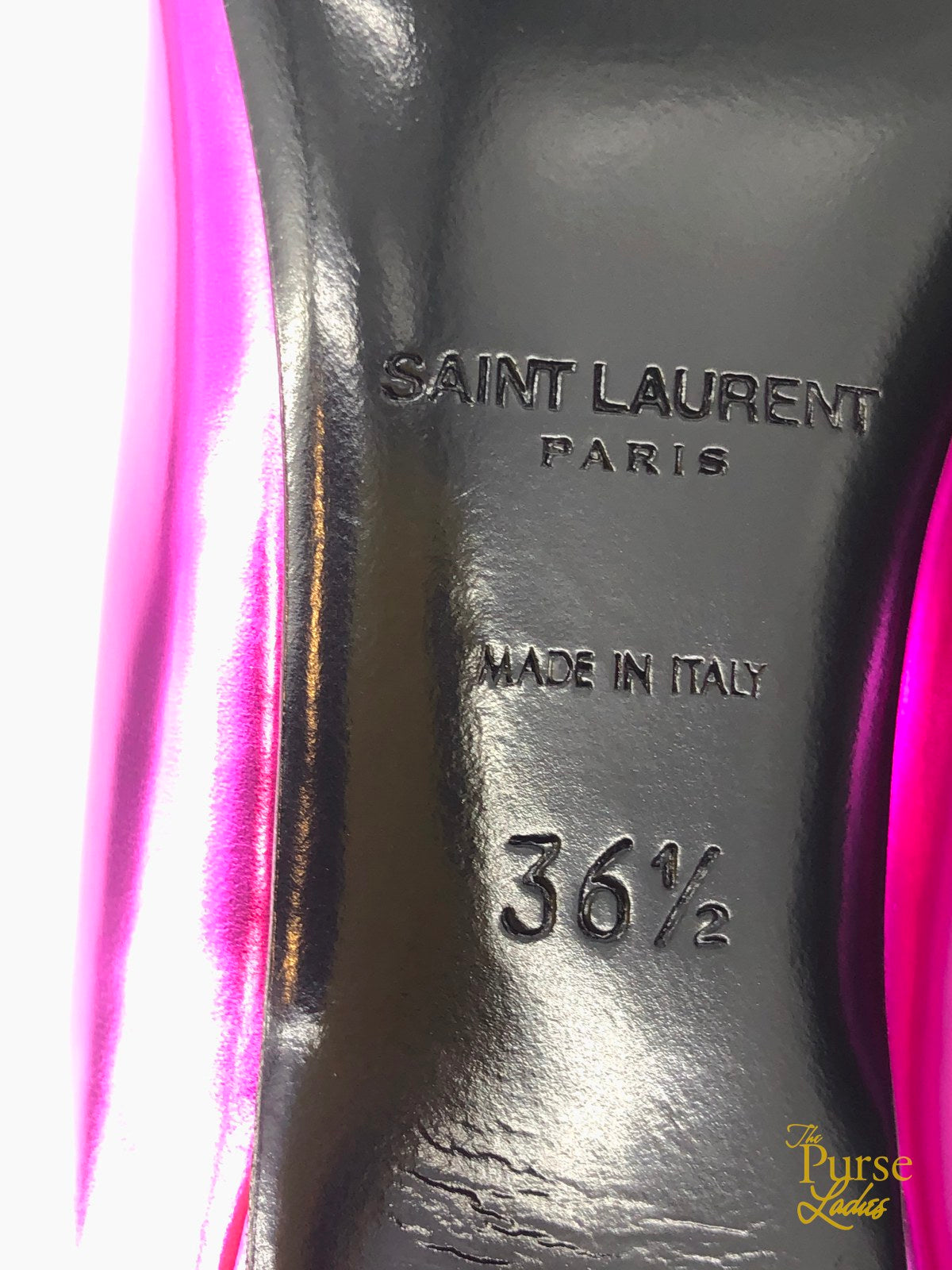 YVES SAINT LAURENT Fuchsia Pink Metallic Kiki Kitten Heels SZ 36.5